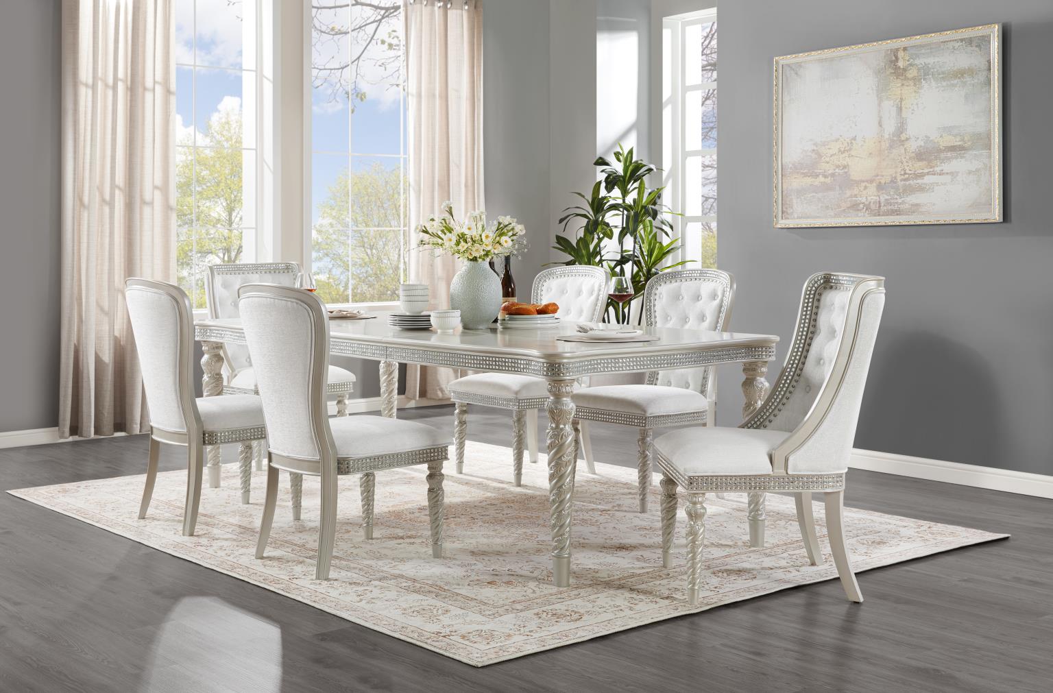Dining Table & 4 Side Chairs & 2 Arm Chairs