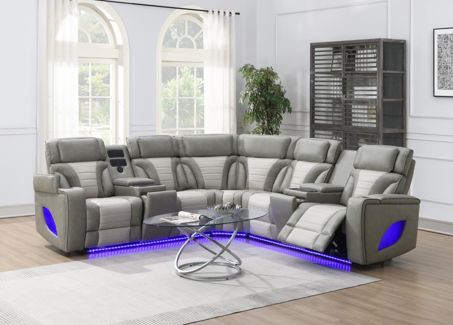 Gray/White Power 3 PC Sectional W/Bluetooth Speaker, and Wireless Charger — photo 2
