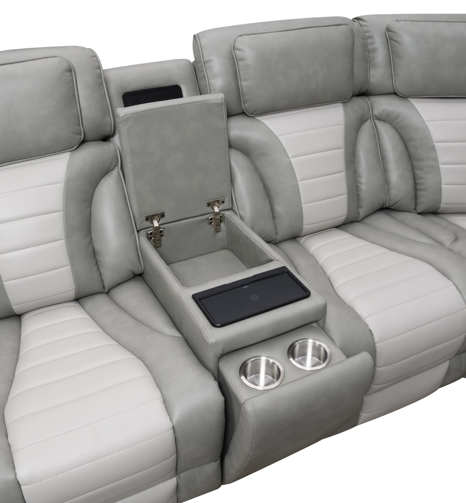 Gray/White Power 3 PC Sectional W/Bluetooth Speaker, and Wireless Charger — photo 6
