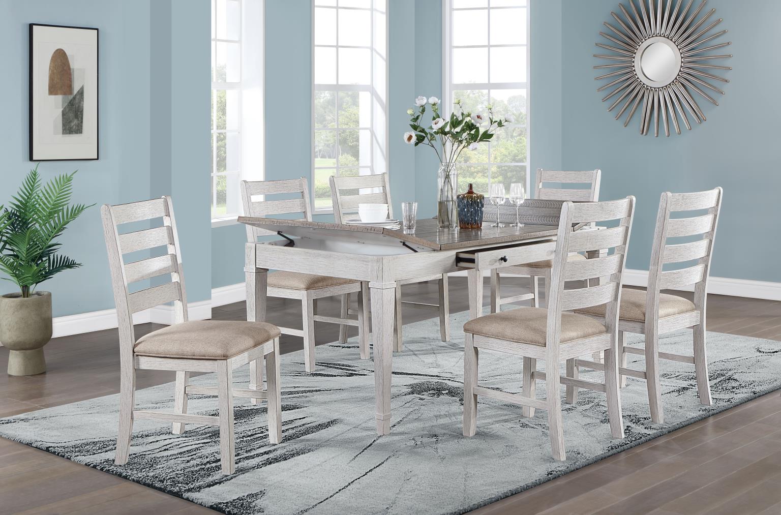 White/Light Brown Rectangular Dining Table W/Storage — photo 4