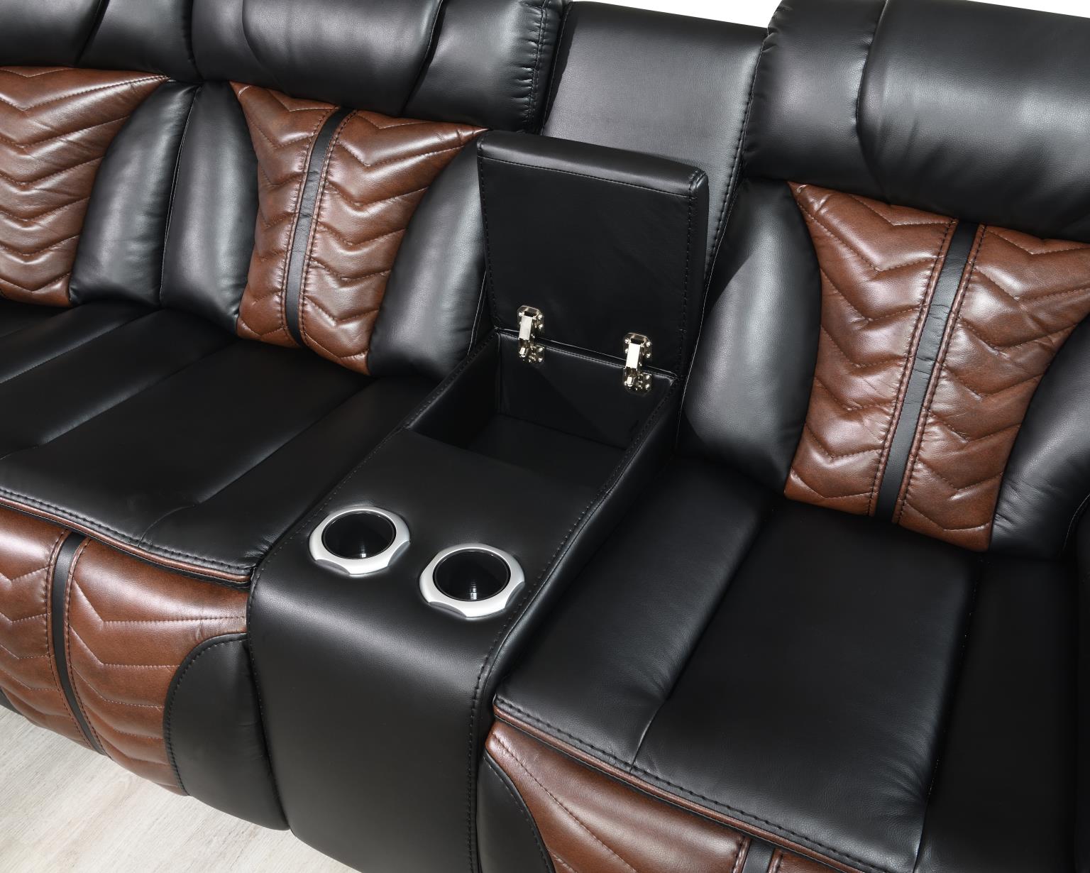 Black/Brown Power 3 PC Sectional W/Bluetooth Speaker, and Wireless Charger, Multi Color LED — photo 3