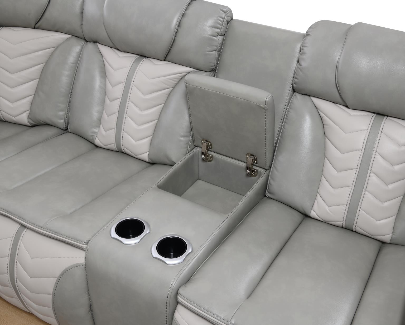 Gray/Beige Power 3 PC Sectional W/Bluetooth Speaker, and Wireless Charger, Multi Color LED — photo 3