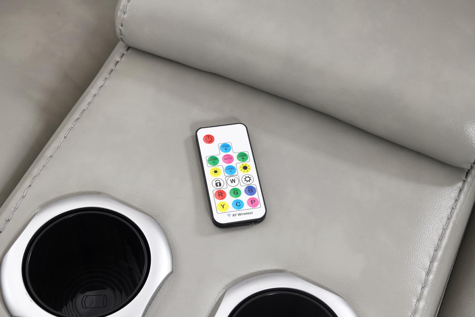 Gray/Beige Power 3 PC Sectional W/Bluetooth Speaker, and Wireless Charger, Multi Color LED — photo 5