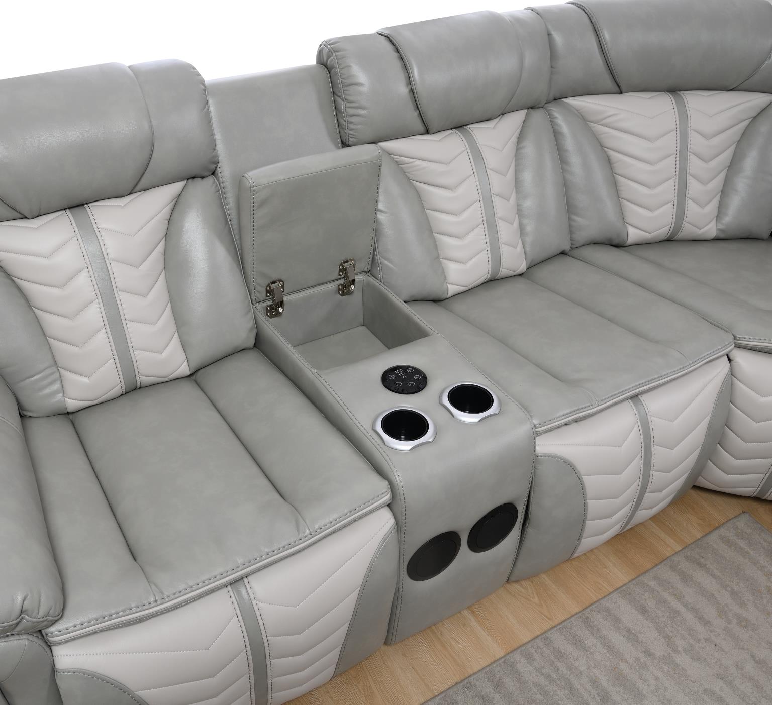 Gray/Beige Power 3 PC Sectional W/Bluetooth Speaker, and Wireless Charger, Multi Color LED — photo 4