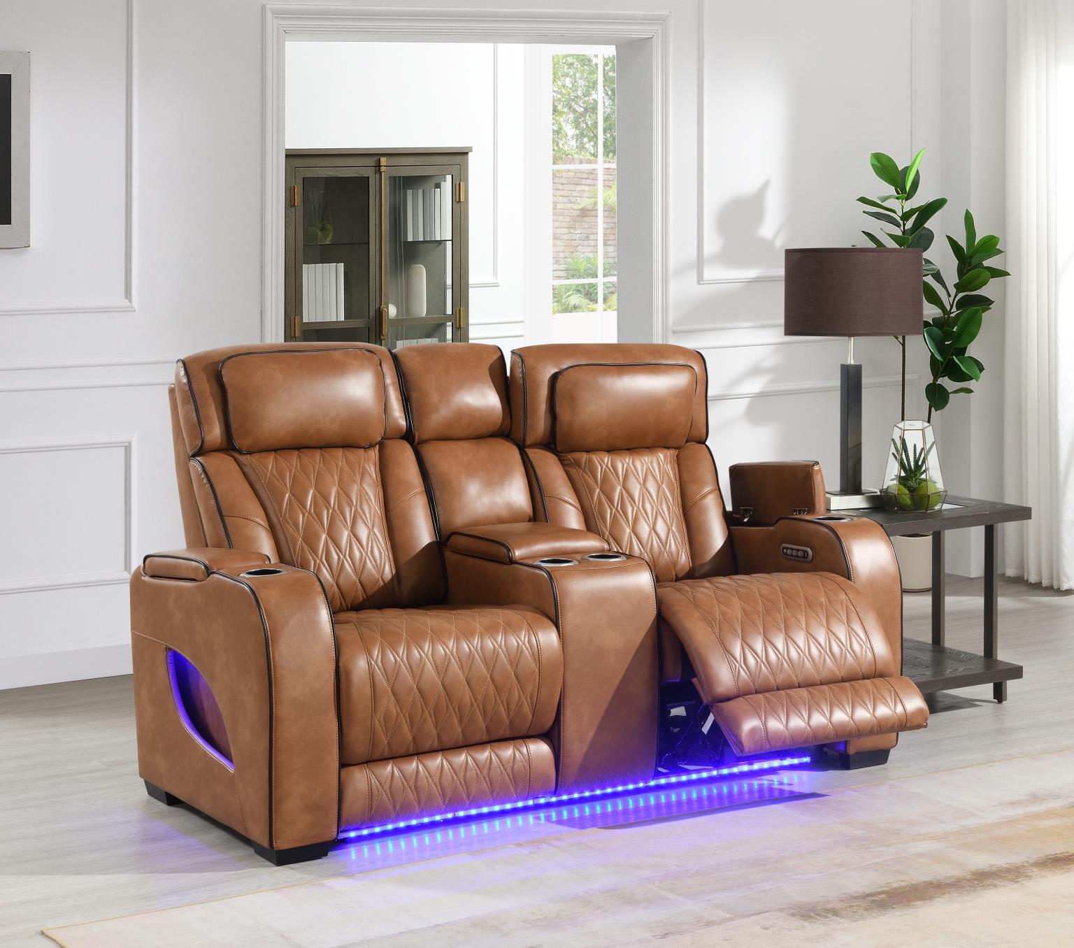 Brown Power Reclining W Pwr Headrest Massage Heat Ambient Storage — photo 3