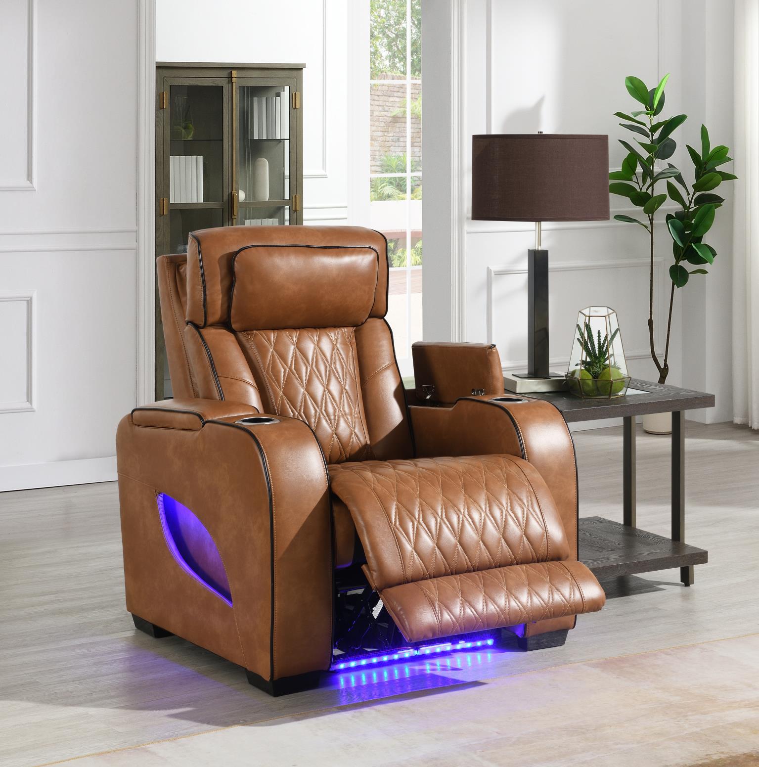 Brown Power Reclining W Pwr Headrest Massage Heat Ambient Storage — photo 4