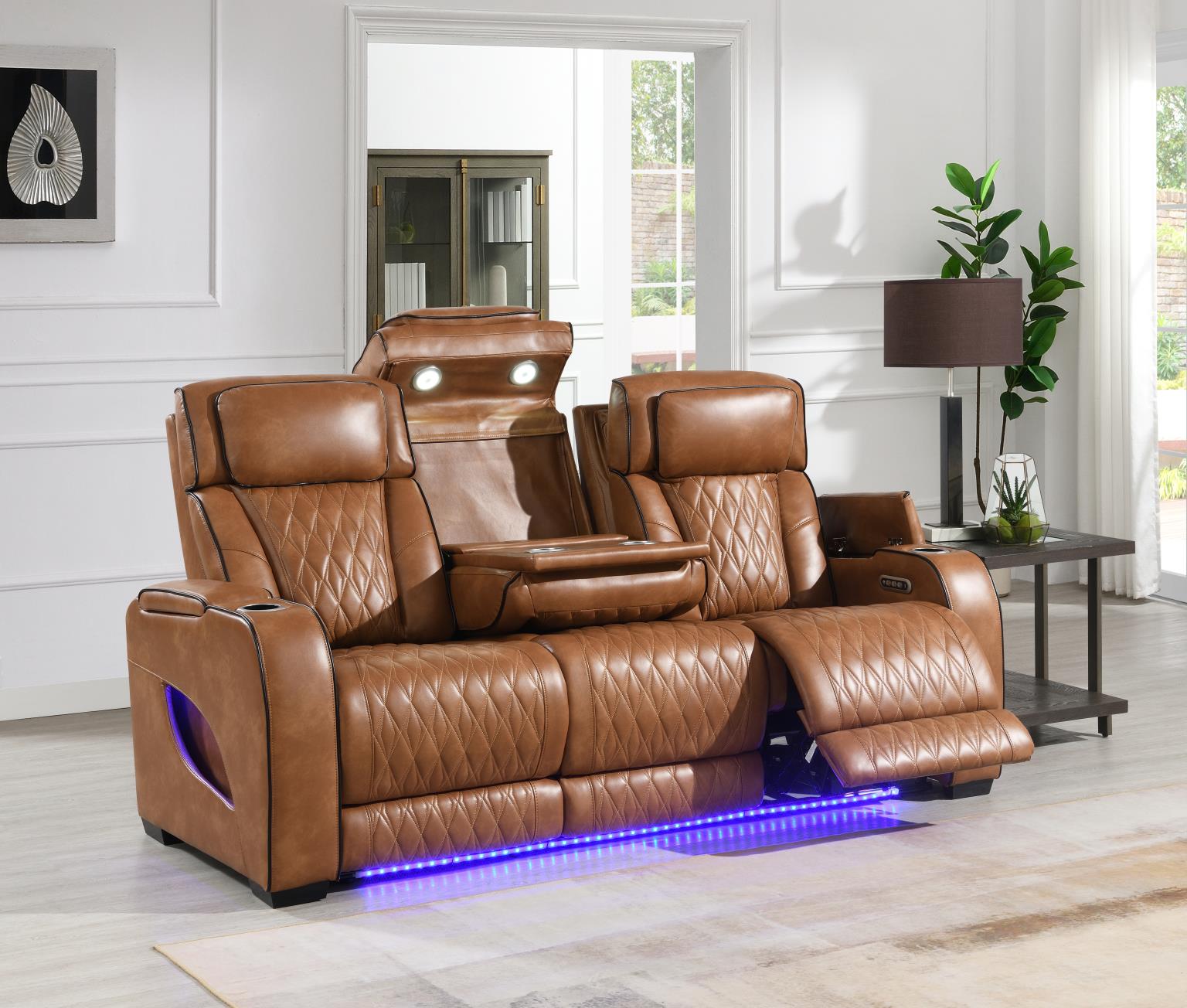 Brown Power Reclining W Pwr Headrest Massage Heat Ambient Storage