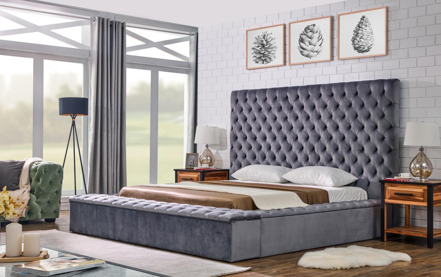Gray Velvet Bed